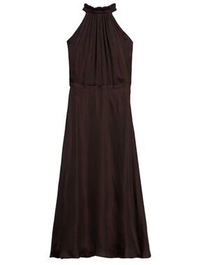 NWOT Banana Republic Mahogany Brown Halter Midi Satin A Line Dress, 6